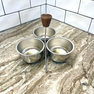 Vintage Danish Style Condiment, Dip, Jelly, Jam, Caddy Server Stainless & Wood